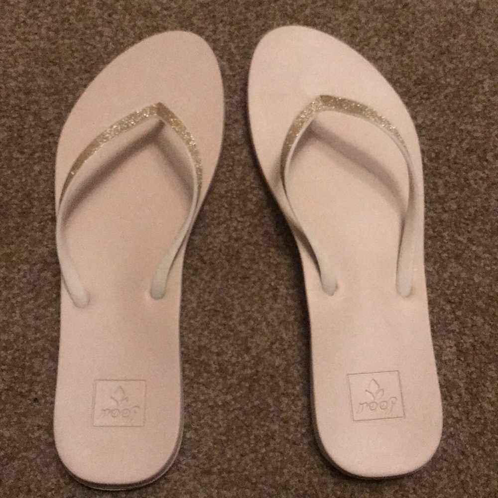 Nude Flip Flops with Gold Sparkles
